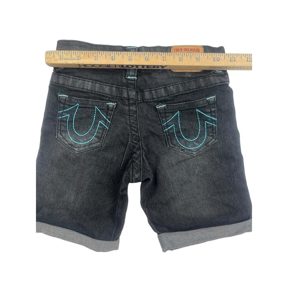 TRUE RELIGION Denim Shorts Kids 3T Distressed Black Cuffed Contrast Stitching - Picture 8 of 9